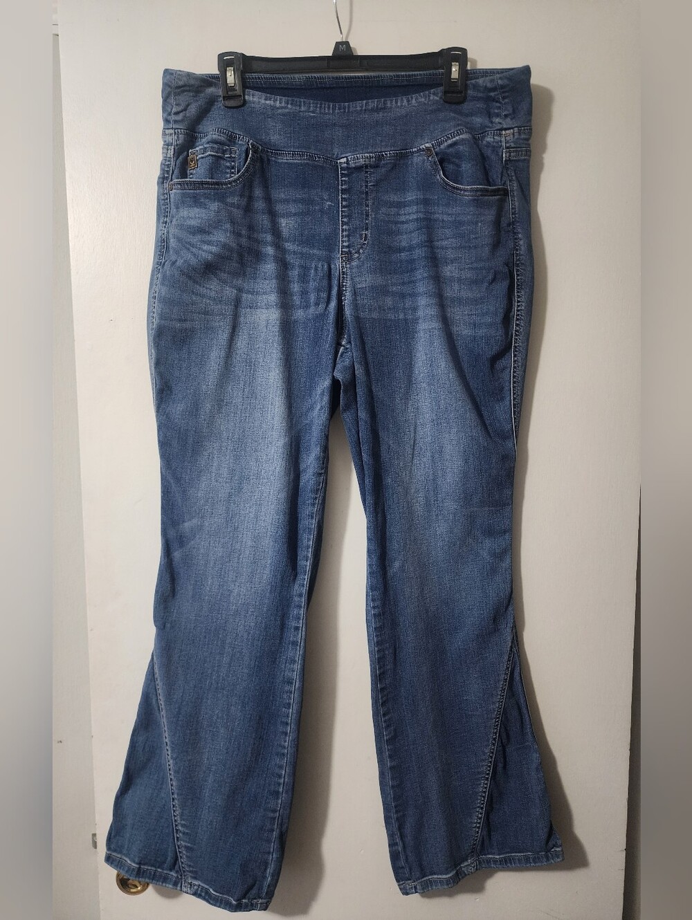 Womens Belle By Kim Gravel Denim Blue Flare Leg Pull On Jeans 18 18W Plus Size